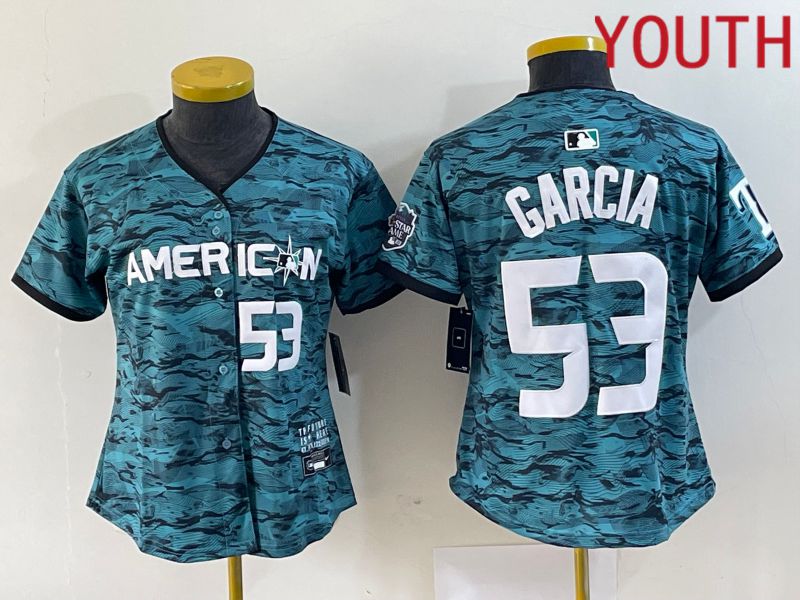 Youth Texas Rangers #53 Garcia American League Nike Green 2023 MLB All Star Jersey